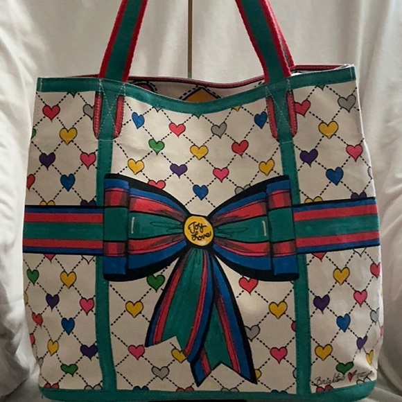 Brighton Limited Edition Love& Joy Large Colorful Bow Heart Pattern Tote. - Picture 2 of 6